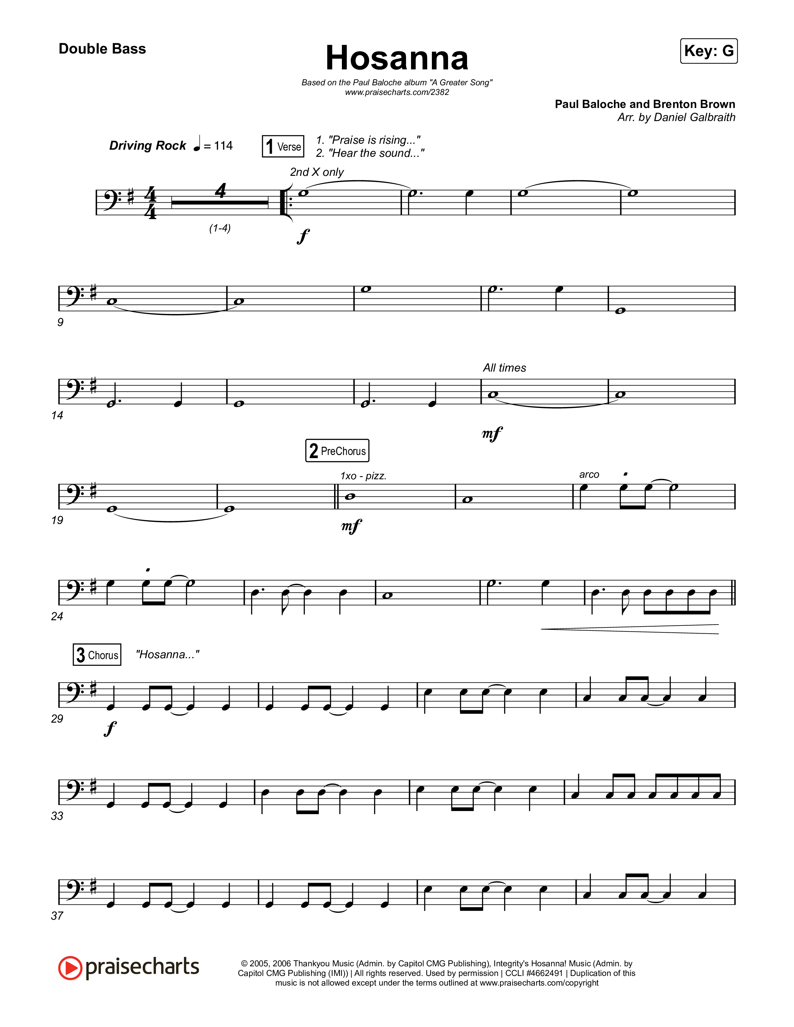 Hosanna (Praise Is Rising) String Bass (Paul Baloche)