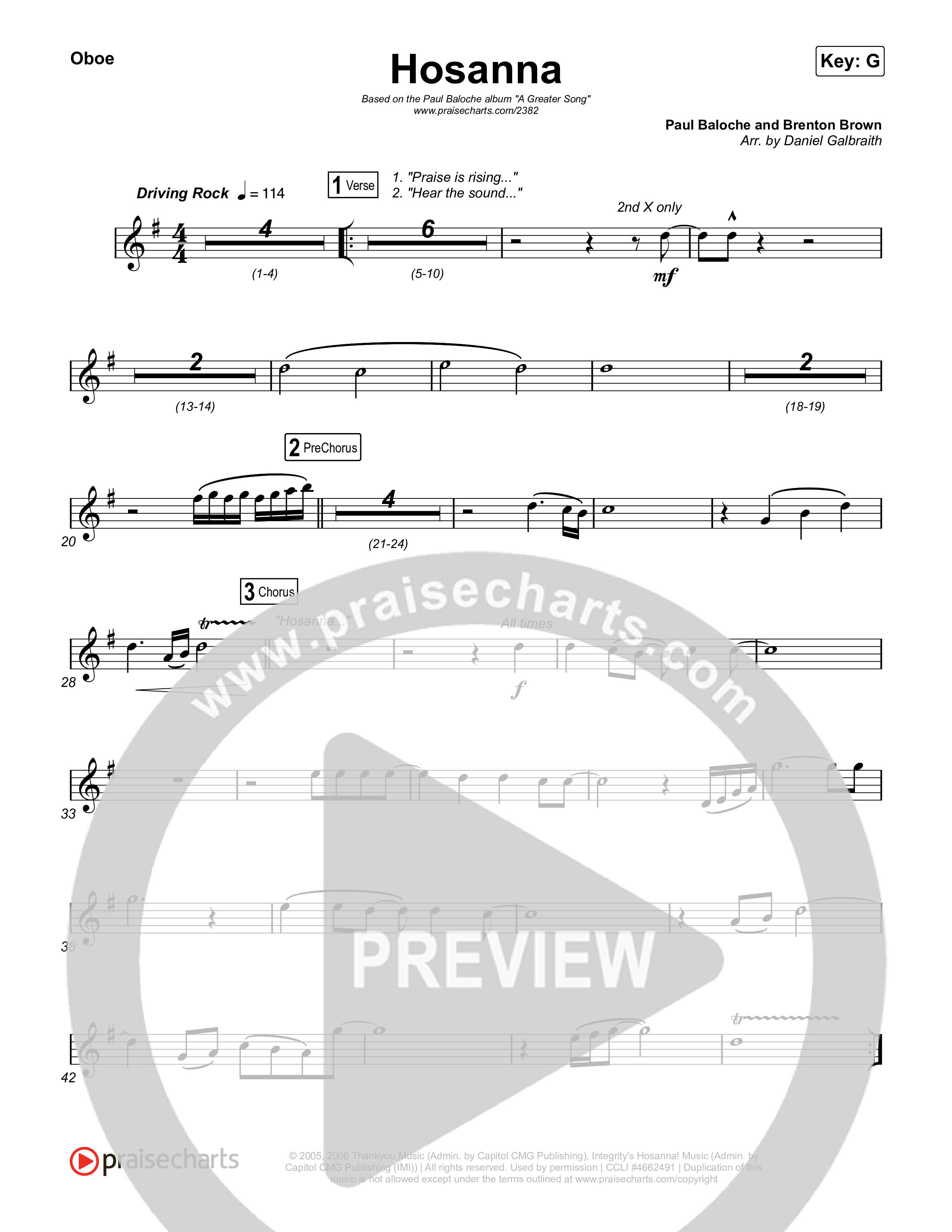 Hosanna (Praise Is Rising) Oboe (Paul Baloche)