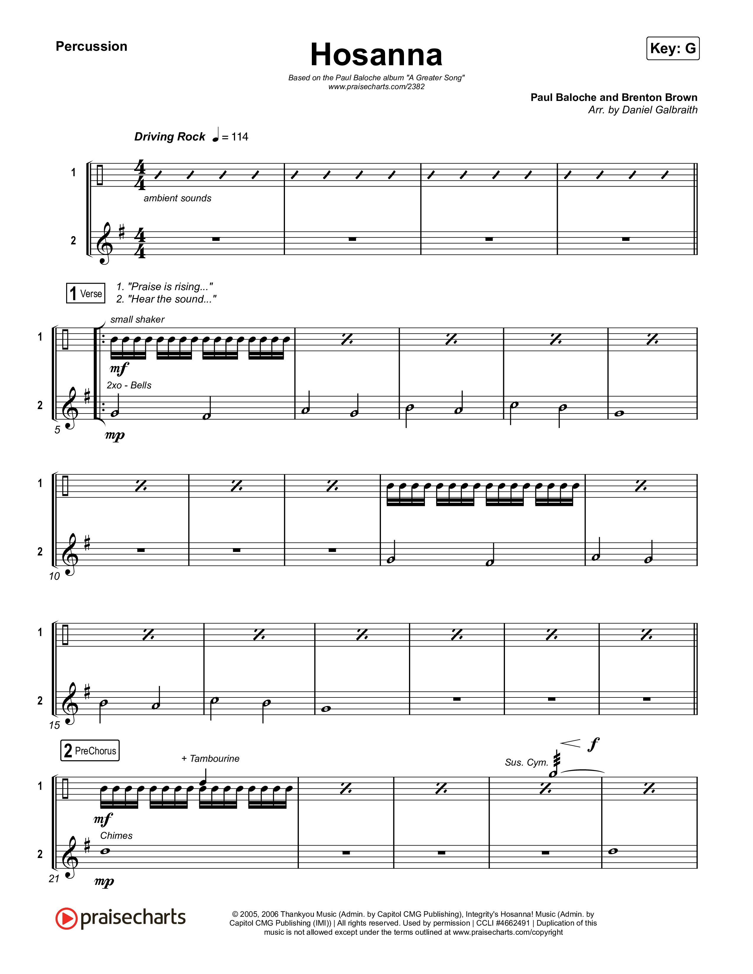 Hosanna (Praise Is Rising) Percussion (Paul Baloche)