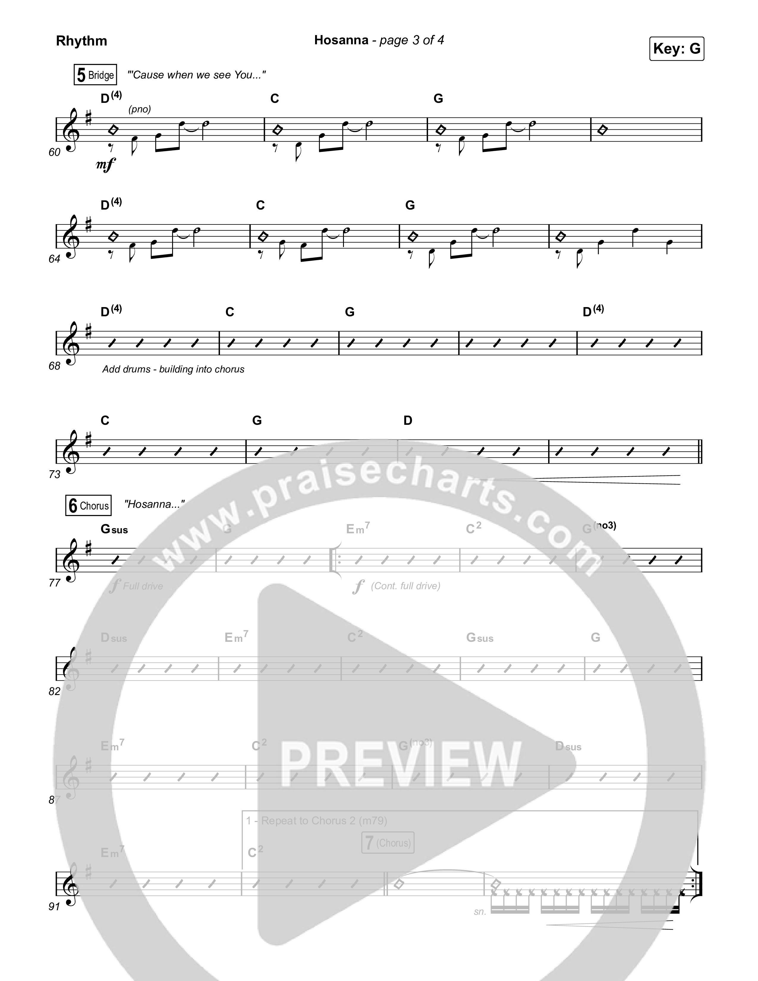 Hosanna (Praise Is Rising) Rhythm Chart (Paul Baloche)