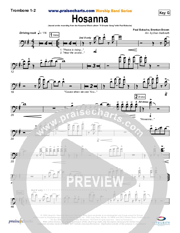 Hosanna (Praise Is Rising) Trombone 1/2 (Paul Baloche)