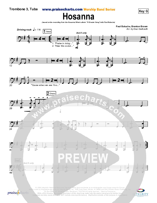 Hosanna (Praise Is Rising) Trombone 3/Tuba (Paul Baloche)