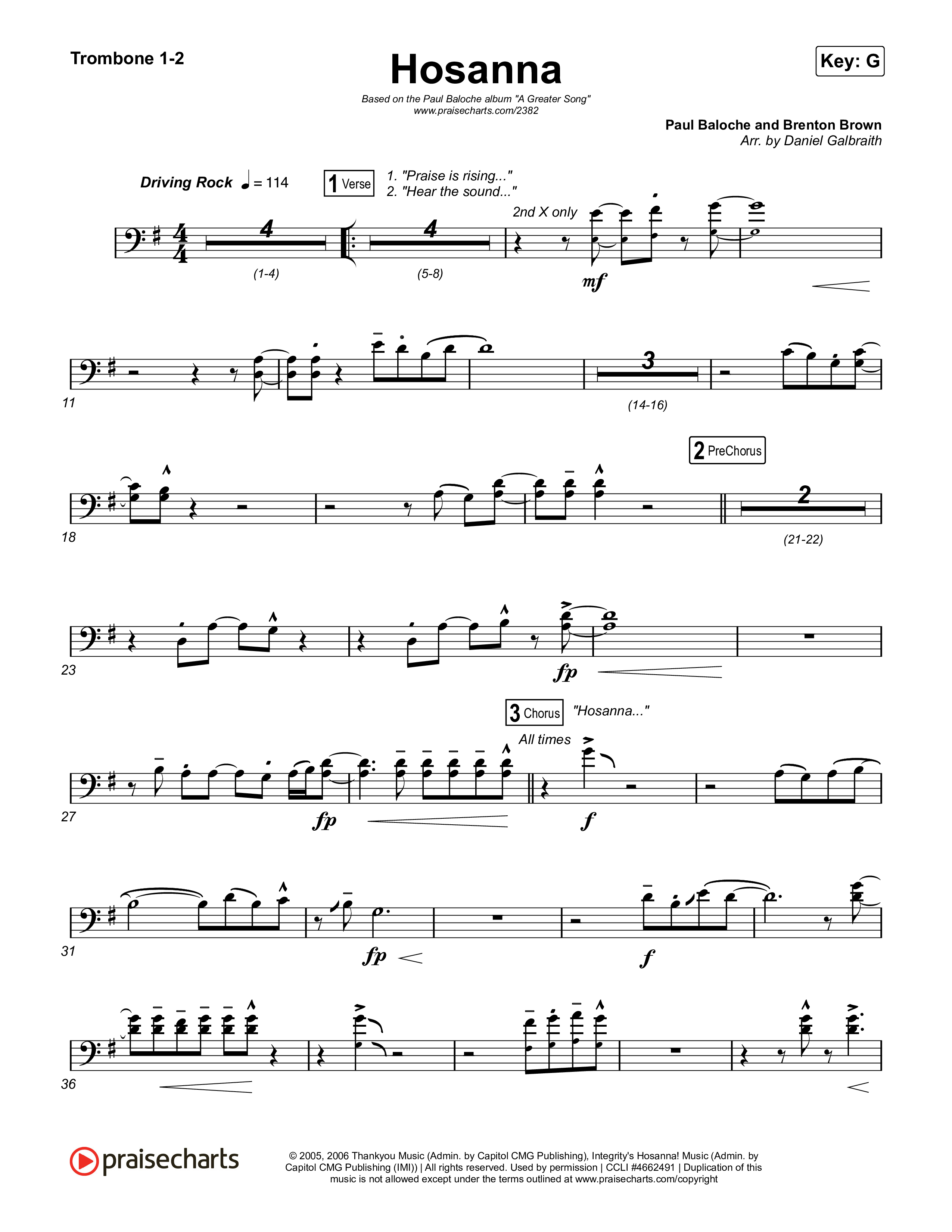 Hosanna (Praise Is Rising) Trombone 1,2 (Paul Baloche)