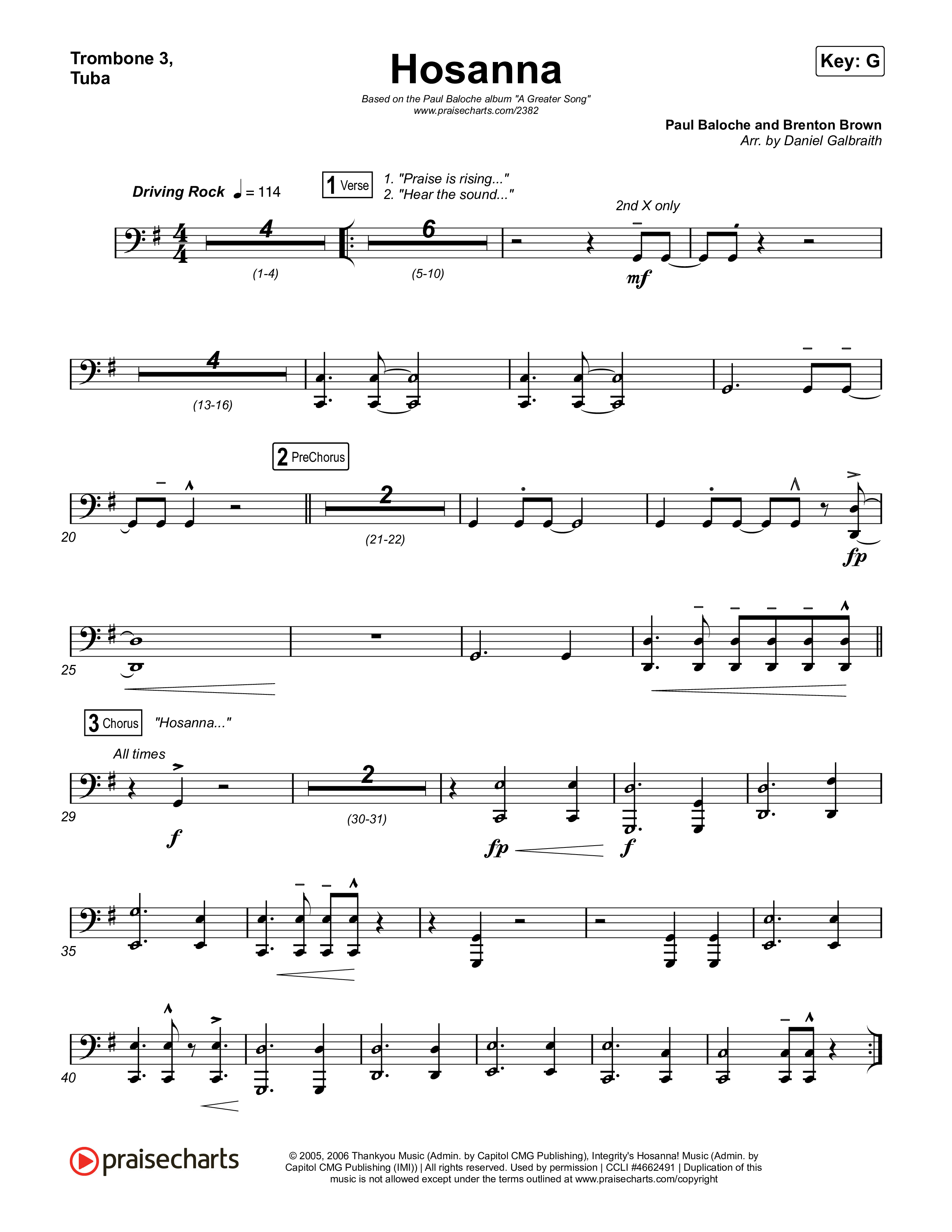 Hosanna (Praise Is Rising) Trombone 3/Tuba (Paul Baloche)