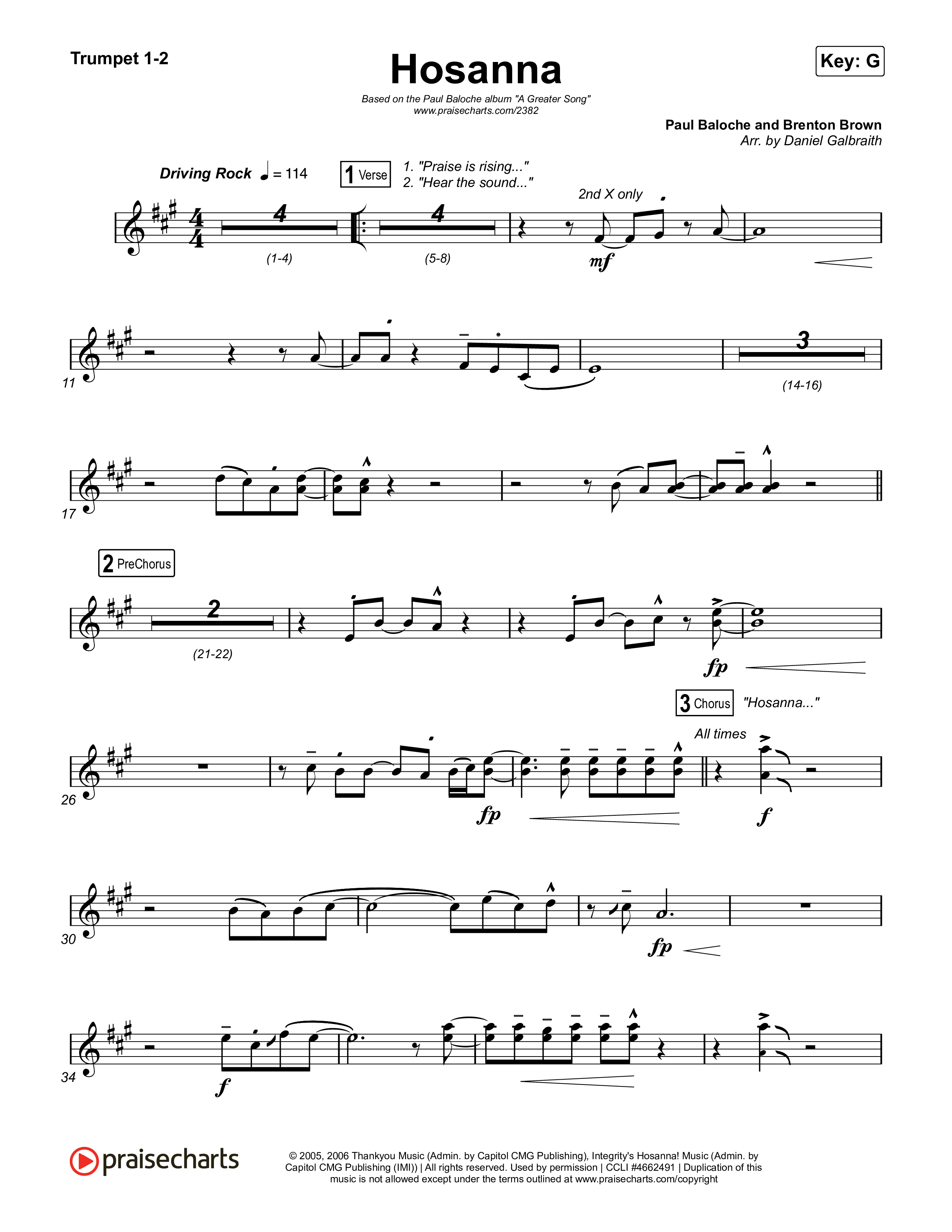 Hosanna (Praise Is Rising) Trumpet 1,2 (Paul Baloche)