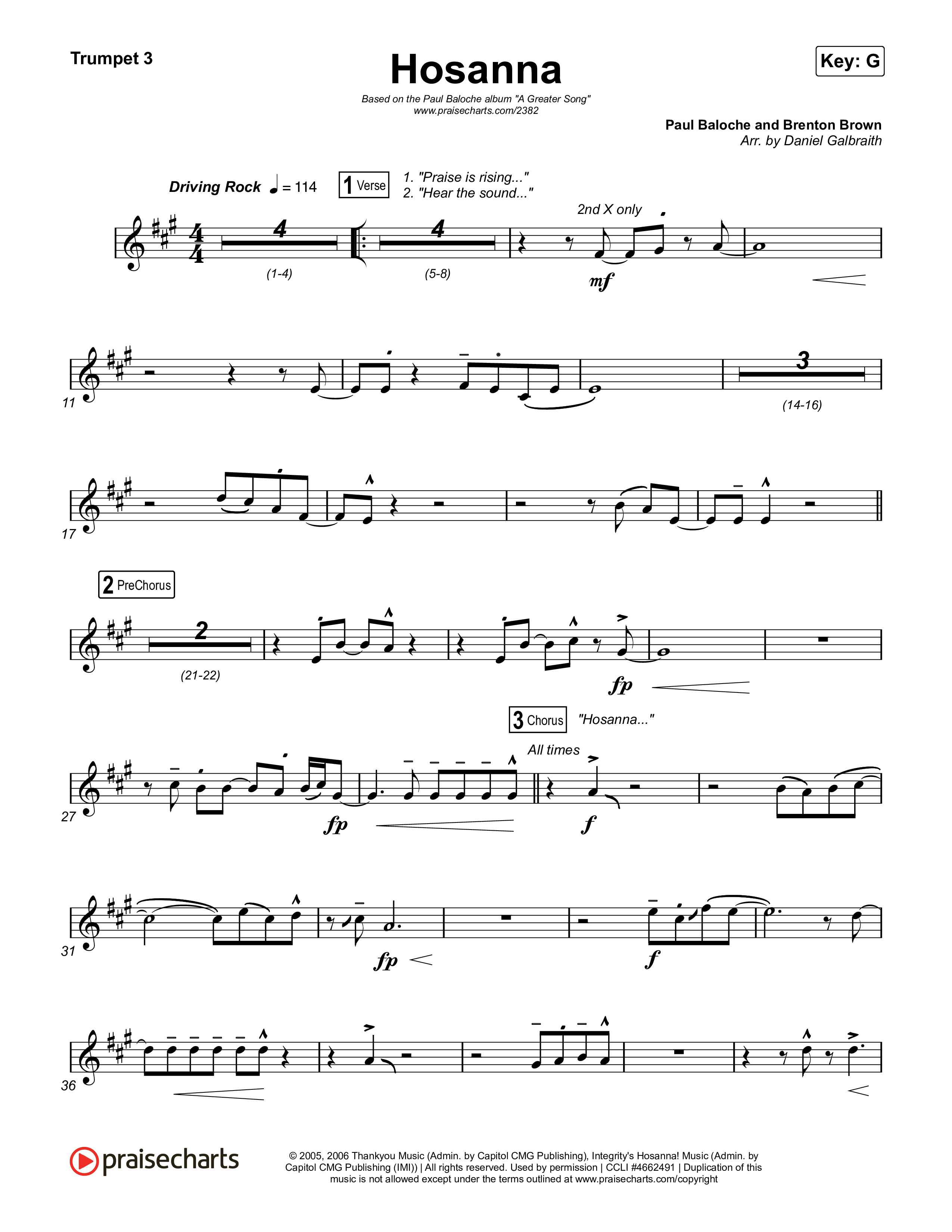 Hosanna (Praise Is Rising) Trumpet 3 (Paul Baloche)