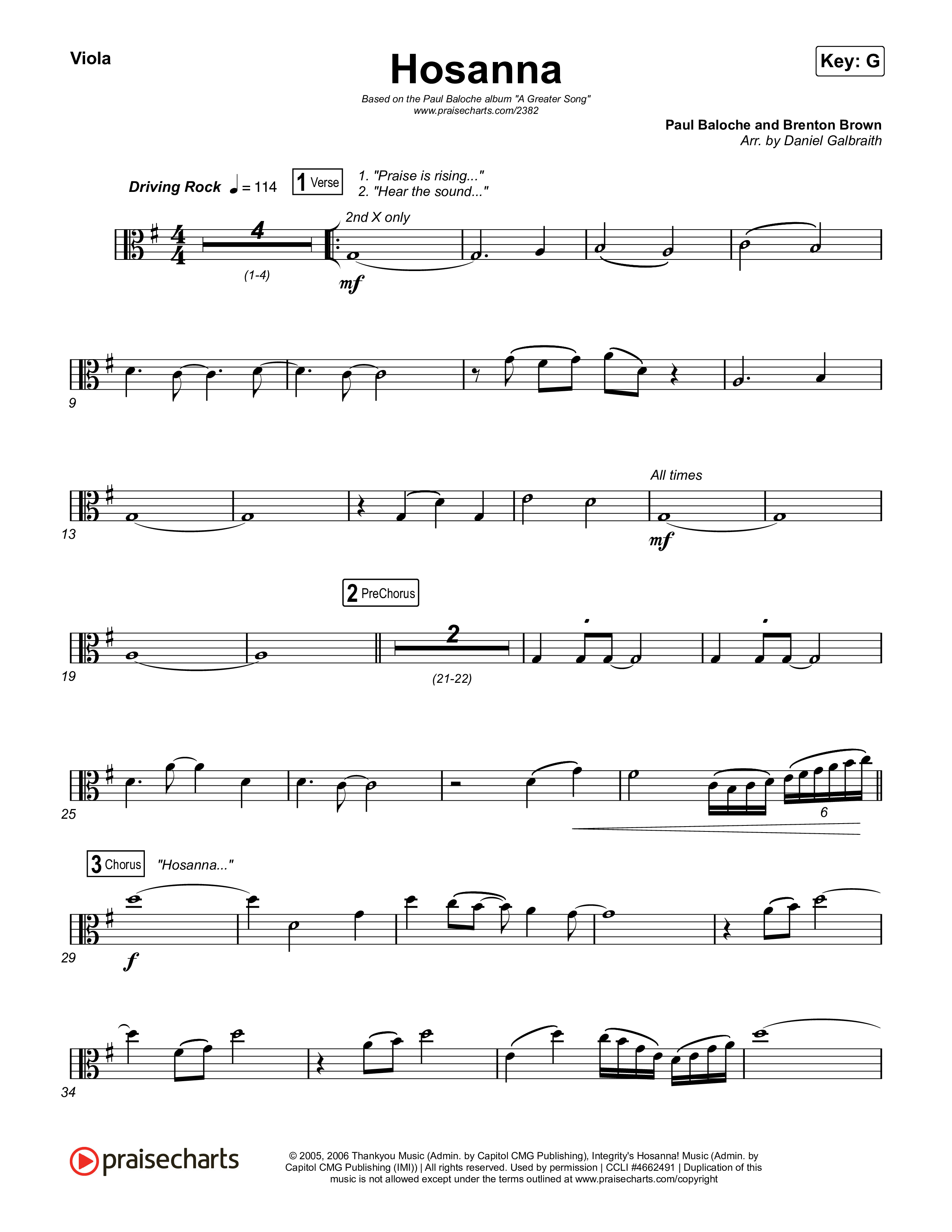 Hosanna (Praise Is Rising) Viola (Paul Baloche)