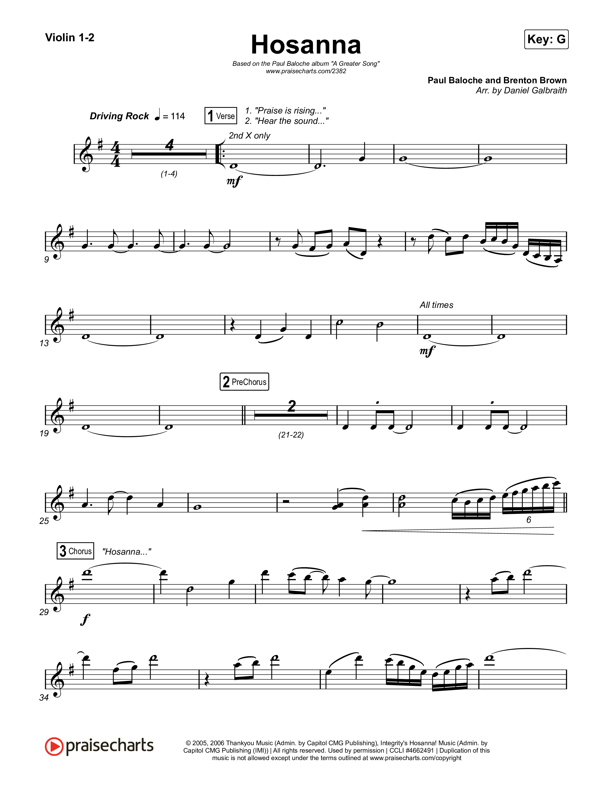 Hosanna (Praise Is Rising) Violin 1,2 (Paul Baloche)