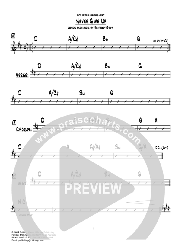 Never Give Up Chord Chart (Hillsong Kids)