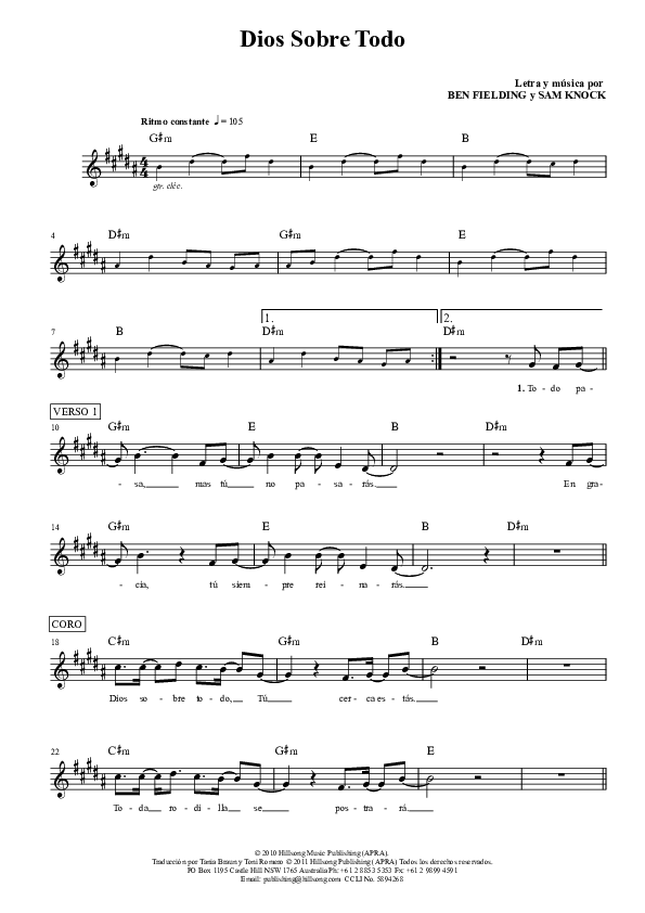 Dios Sobre Todo Lead Sheet (Hillsong Worship)