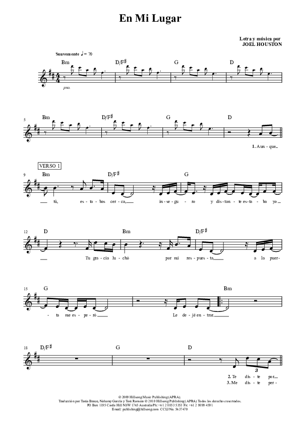 En Mi Lugar Lead Sheet (Hillsong Worship)