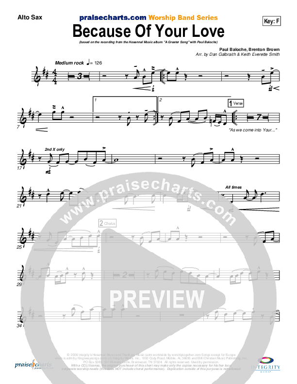 Because Of Your Love Alto Sax (Paul Baloche)