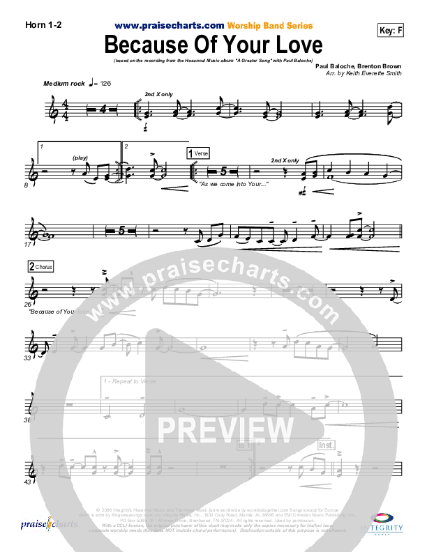 Because Of Your Love Brass Pack (Paul Baloche)