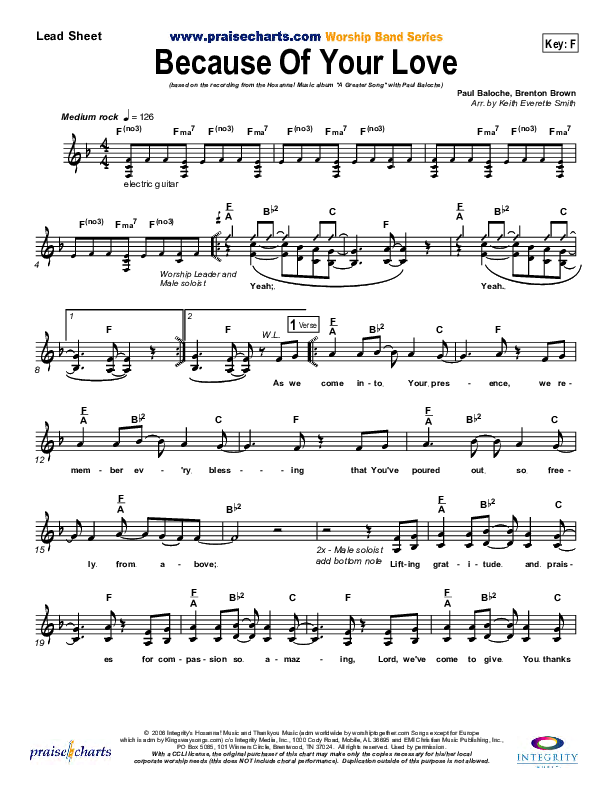 Because Of Your Love Lead Sheet (Paul Baloche)