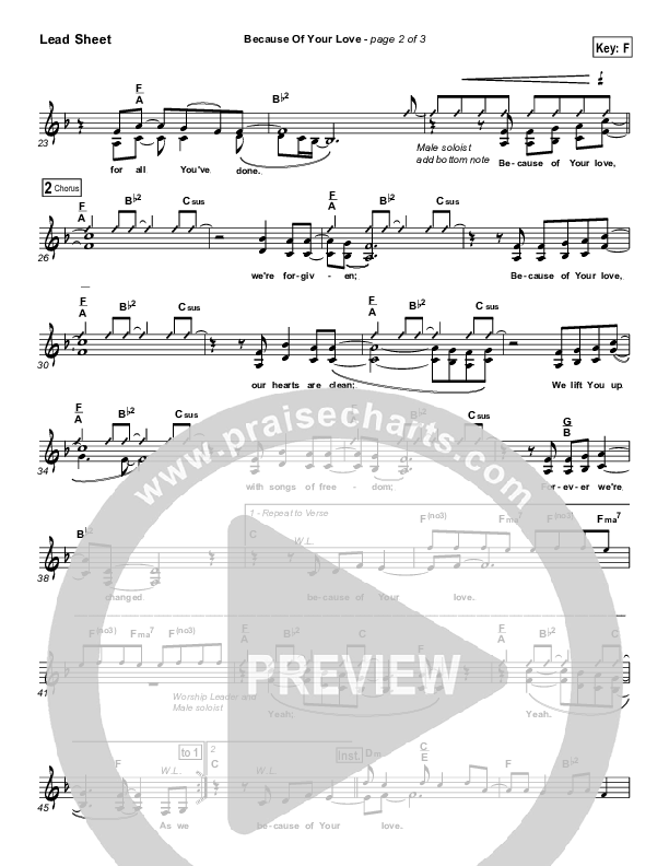 Because Of Your Love Lead Sheet (SAT) (Paul Baloche)