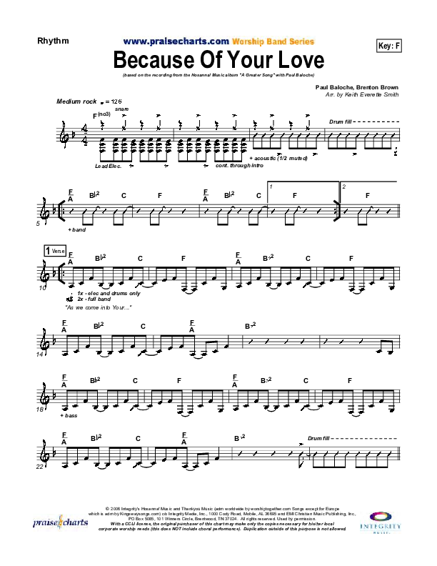 Because Of Your Love Rhythm Chart (Paul Baloche)
