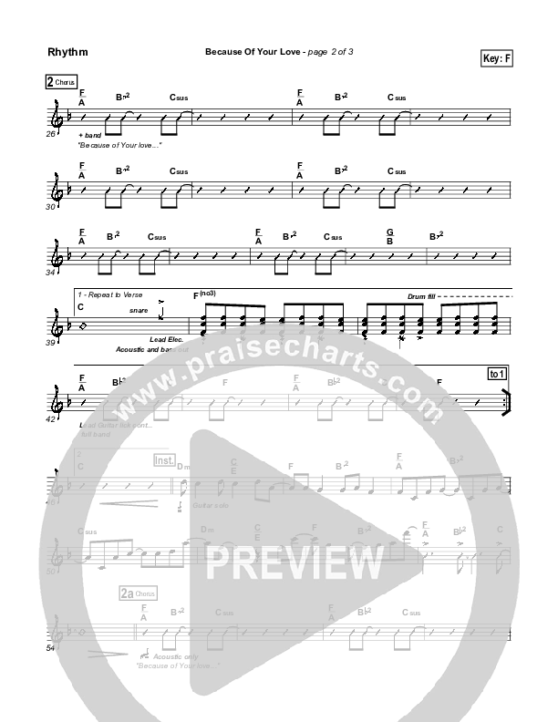 Because Of Your Love Rhythm Chart (Paul Baloche)