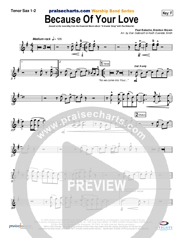 Because Of Your Love Tenor Sax 1/2 (Paul Baloche)