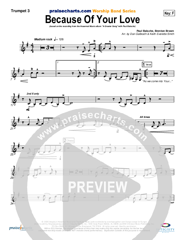 Because Of Your Love Trumpet 3 (Paul Baloche)
