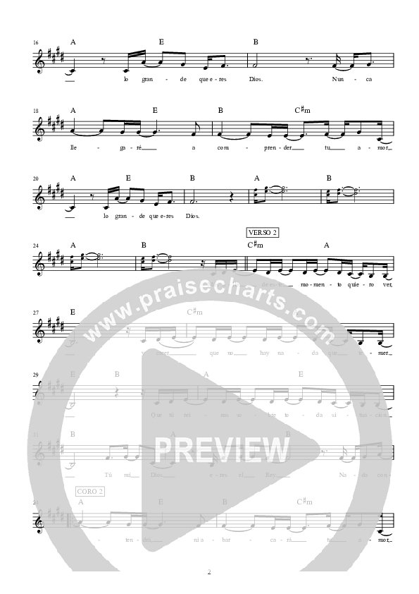 Lo Grande Que Eres Dios Lead Sheet (Hillsong Worship)