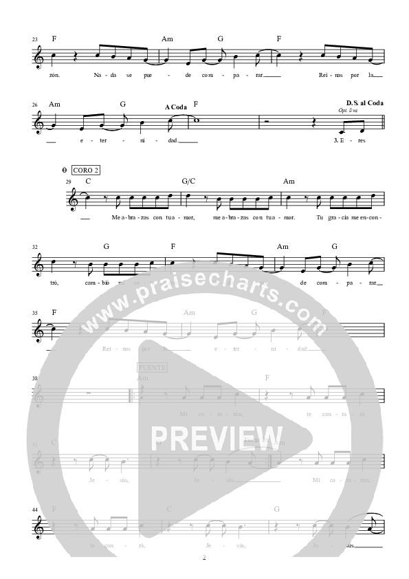 Reinas Por La Eternidad Lead Sheet (Hillsong Worship)