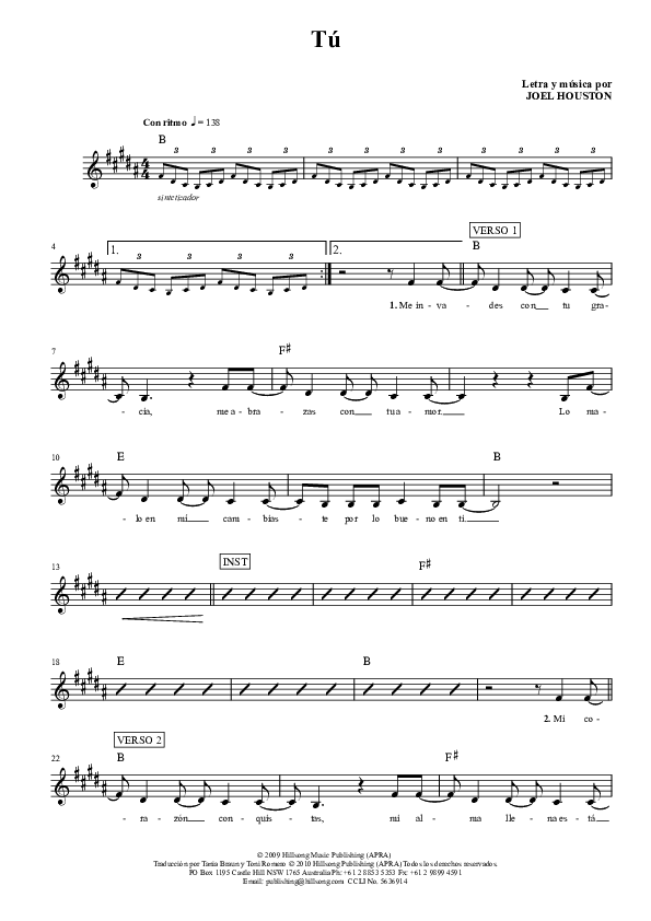 Tu Lead Sheet (Hillsong Worship)