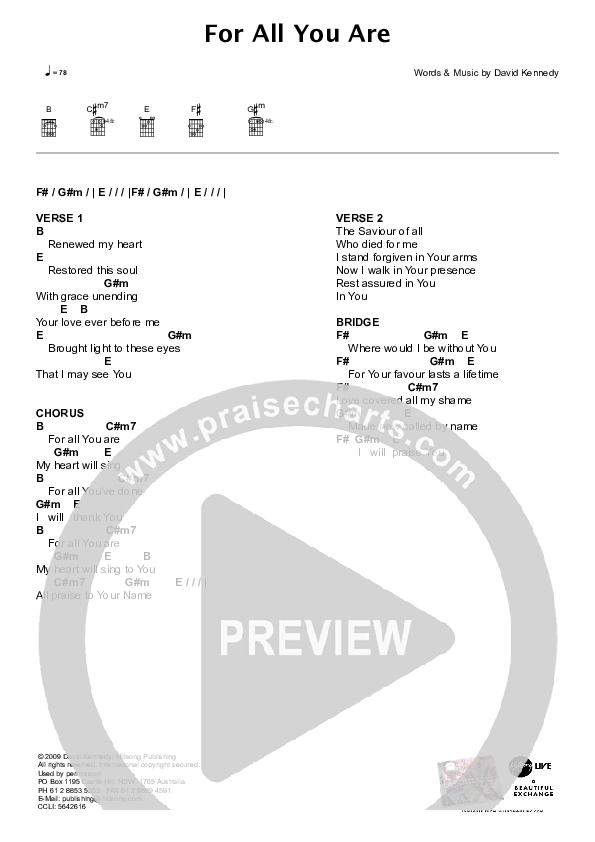 For All You Are Chord Chart (Hillsong Worship)