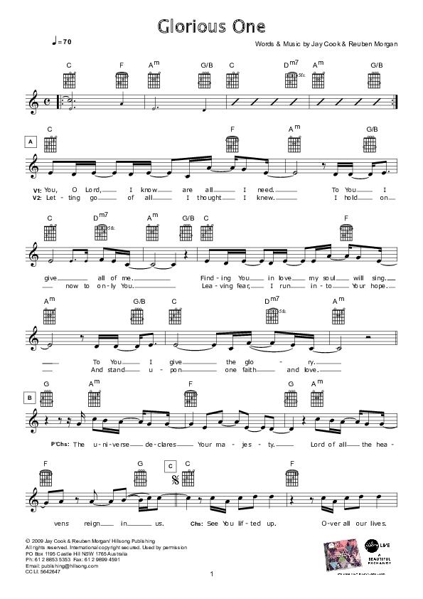 Glorious One Lead Sheet (Hillsong Worship)