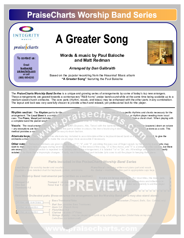A Greater Song Cover Sheet (Paul Baloche)