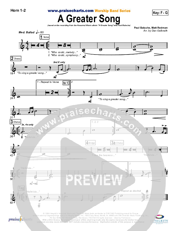 A Greater Song French Horn 1/2 (Paul Baloche)