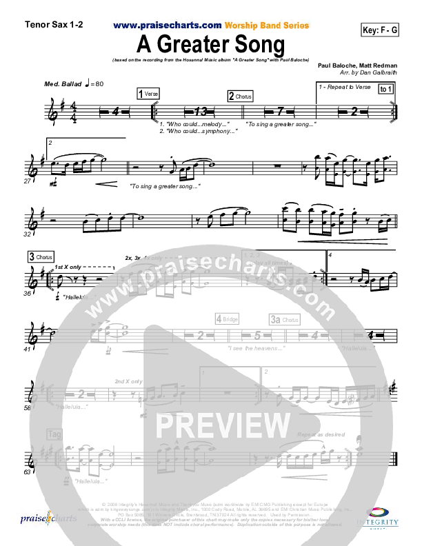 A Greater Song Tenor Sax 1/2 (Paul Baloche)