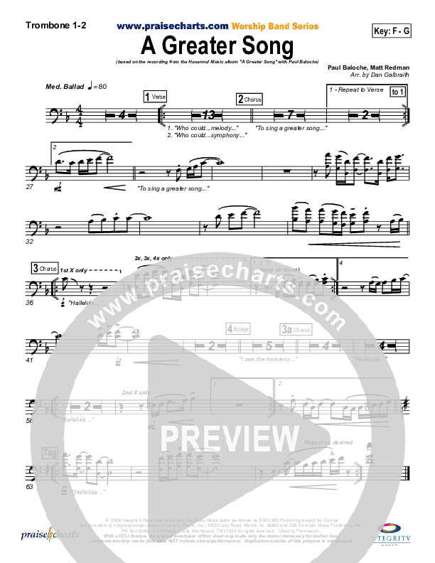 A Greater Song Trombone 1/2 (Paul Baloche)