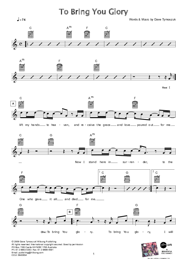 To Bring You Glory Lead Sheet (Hillsong Worship)