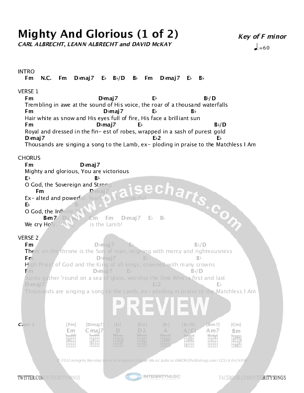 Mighty And Glorious Chord Chart (Paul Wilbur)