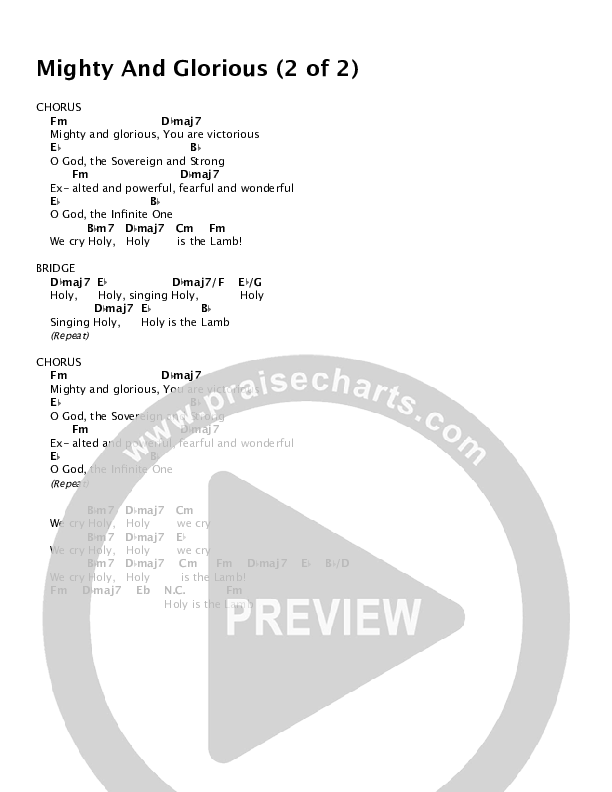 Mighty And Glorious Chord Chart (Paul Wilbur)
