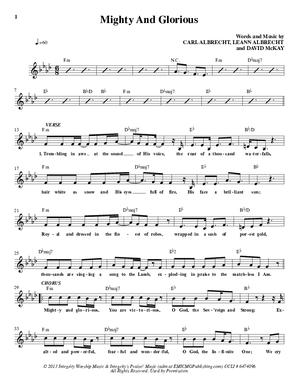 Mighty And Glorious Lead Sheet (Paul Wilbur)