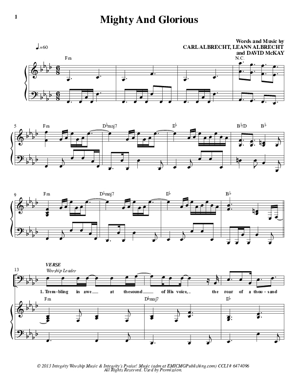 Mighty And Glorious Piano/Vocal & Lead (Paul Wilbur)