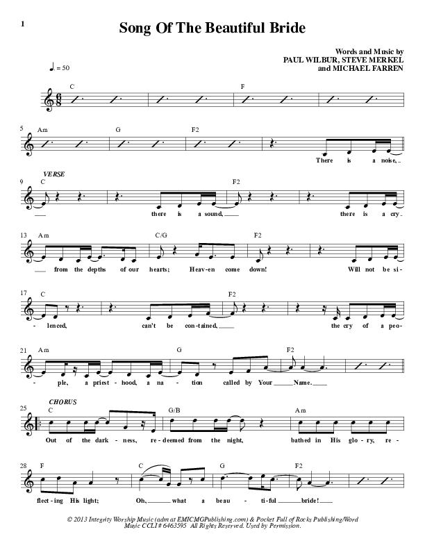 Song Of The Beautiful Bride Lead Sheet (Paul Wilbur)