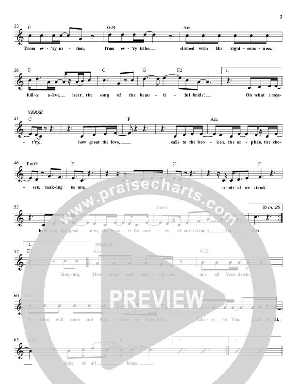 Song Of The Beautiful Bride Lead Sheet (Paul Wilbur)