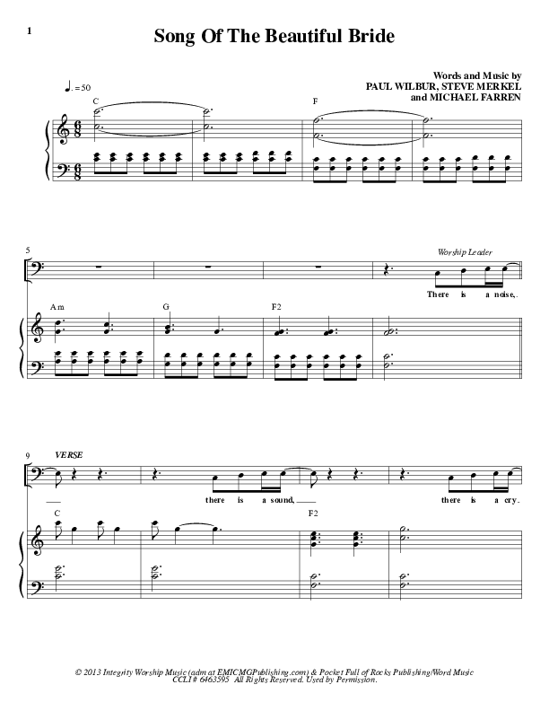 Song Of The Beautiful Bride Lead & Piano (Paul Wilbur)