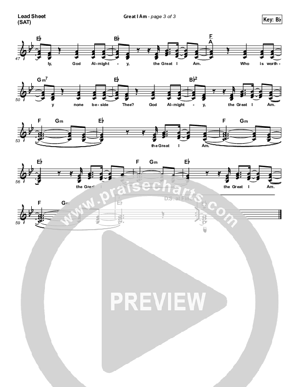 Great I Am Lead Sheet (SAT) (Paul Wilbur)