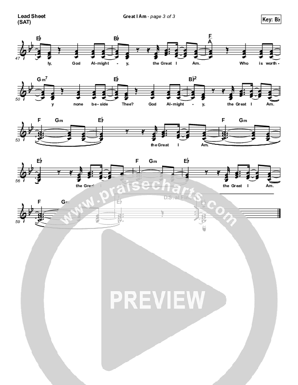 Great I Am Lead Sheet (SAT) (Paul Wilbur)