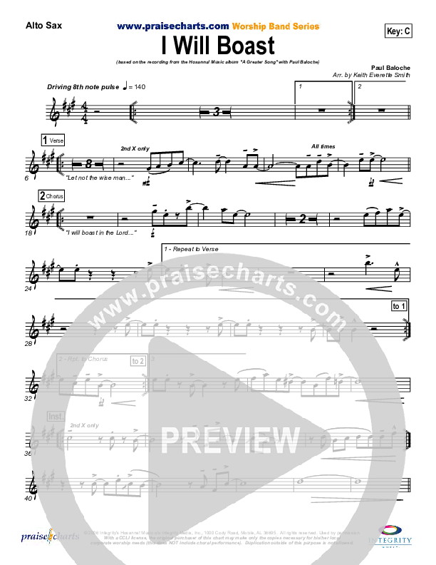 I Will Boast Alto Sax (Paul Baloche)