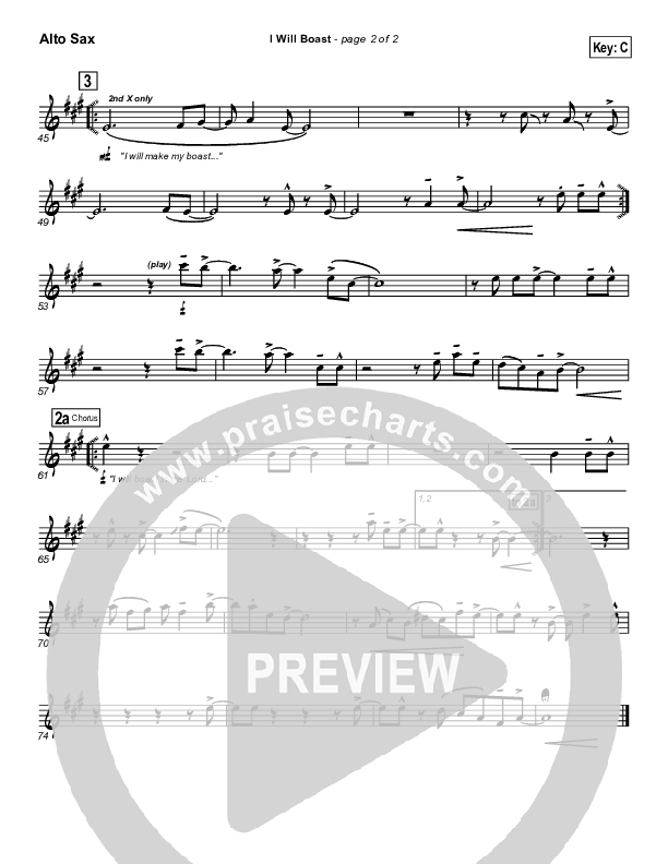 I Will Boast Alto Sax (Paul Baloche)