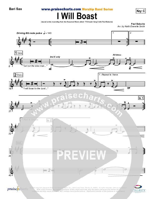 I Will Boast Bari Sax (Paul Baloche)