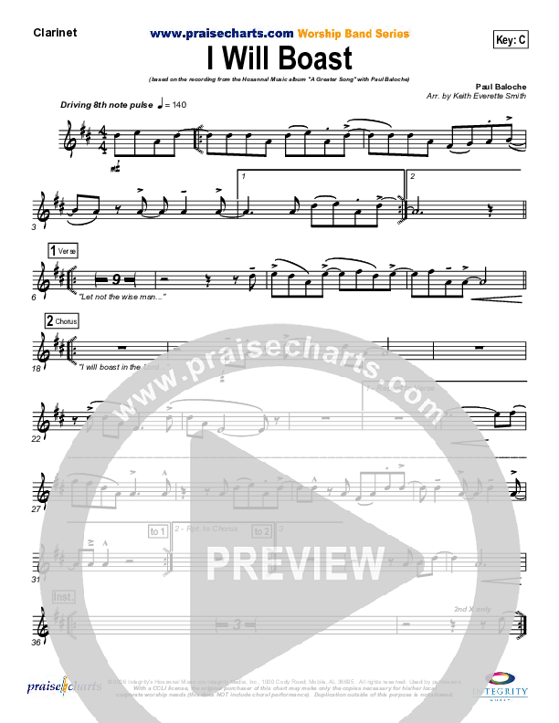 I Will Boast Clarinet (Paul Baloche)