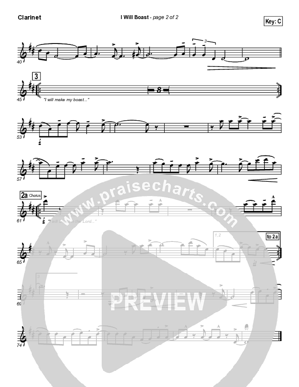 I Will Boast Clarinet (Paul Baloche)