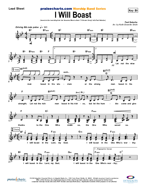 I Will Boast Lead Sheet (Paul Baloche)