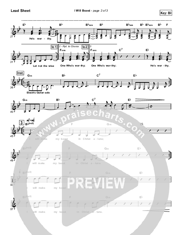 I Will Boast Lead Sheet (Paul Baloche)