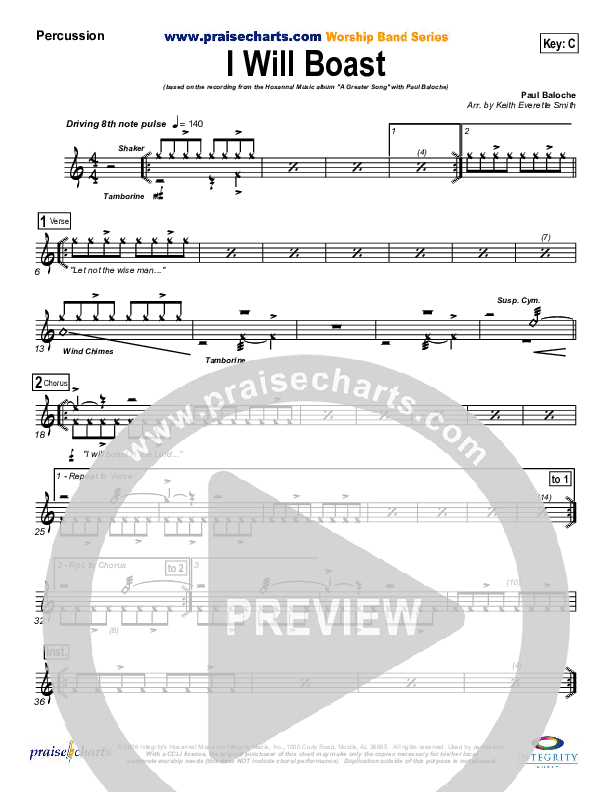 I Will Boast Percussion (Paul Baloche)